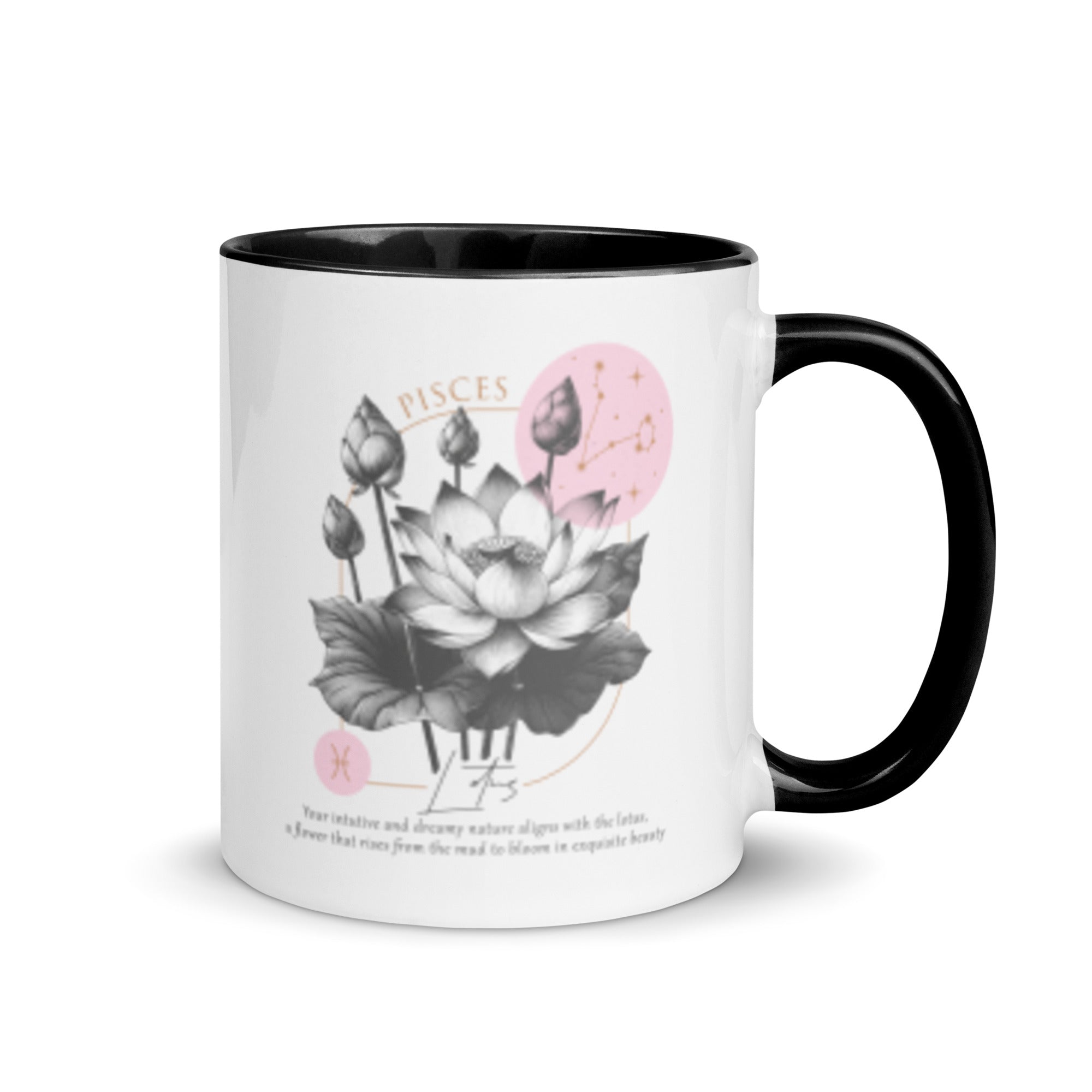 Pisces Zodiac Lotus Birth Flower 11 oz Mug with Black Handle - https://ascensionemporium.net